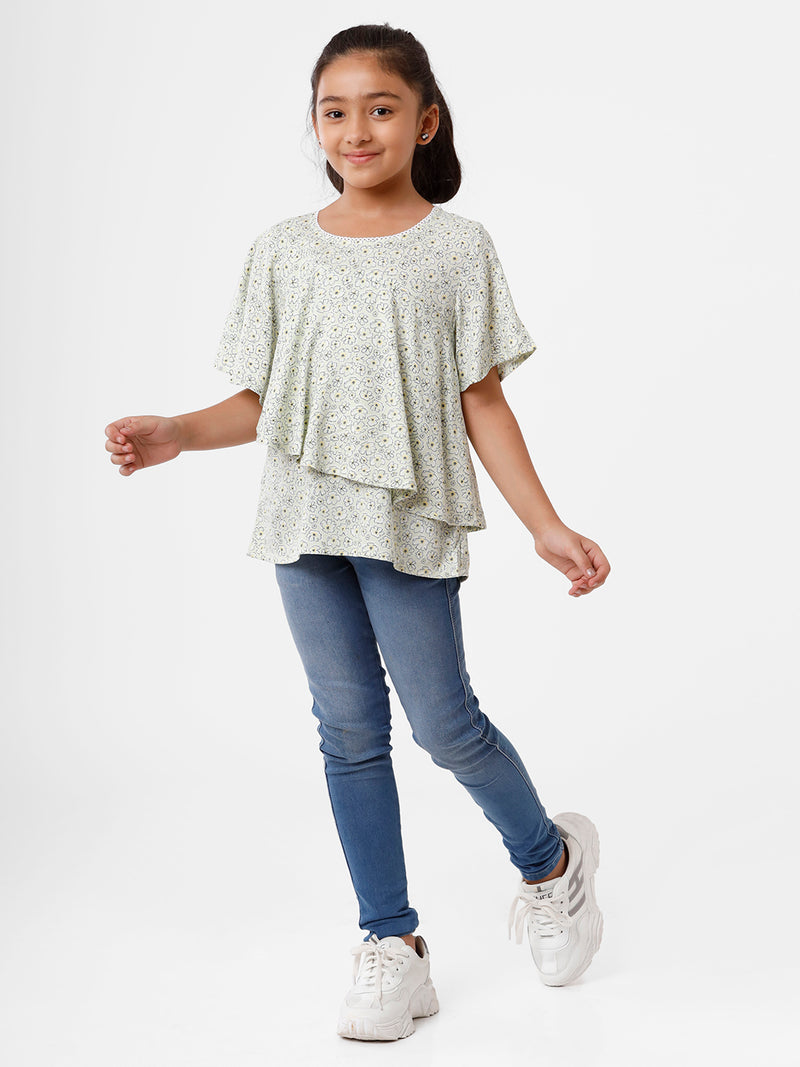 Kids - Girls Printed Top Light Green