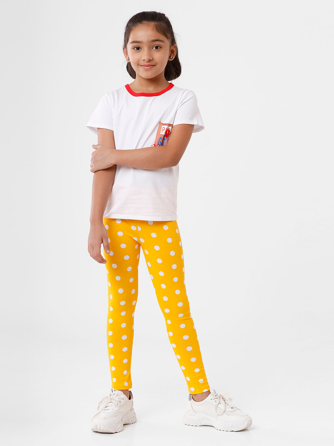 Kids – Girls Printed Ankle Leggings Yellow