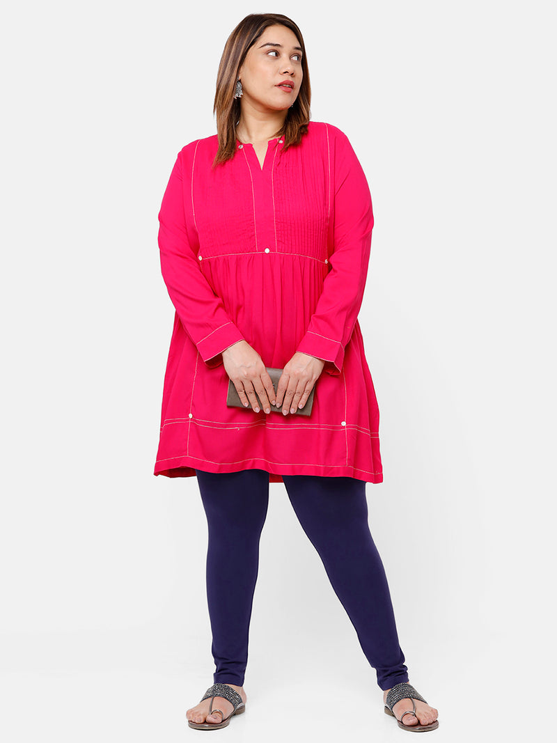 De Moza Ladies Plus Ankle Length Leggings Solid Cotton Navy Blue - De Moza