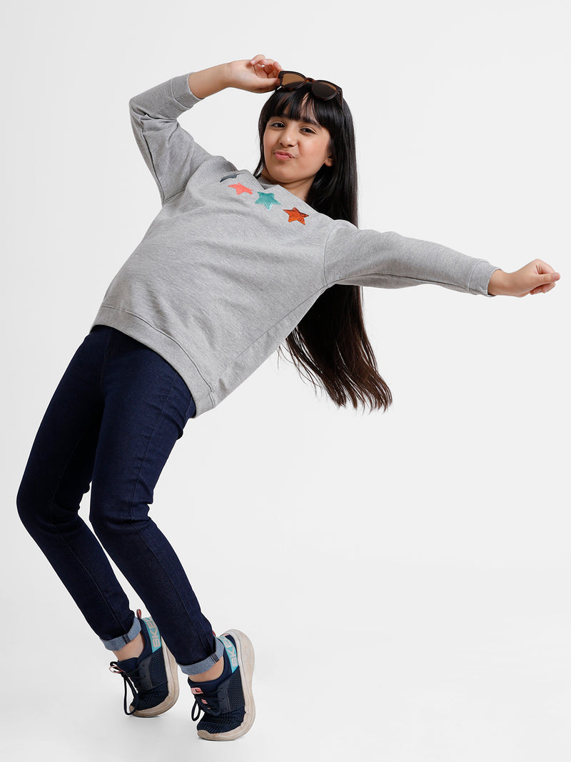 Kids - Girls Printed Sweatshirt Grey Melange