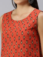 De Moza Womens Printed Crop Top Cotton Brick Red - De Moza