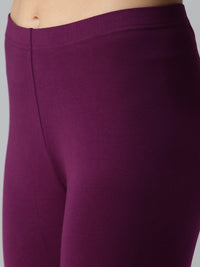 De Moza Ladies Ankle Length Leggings Solid Cotton Dark Purple - De Moza
