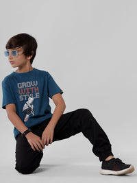 Kids - Boys Printed Half Sleeve T-Shirt Deep Blue