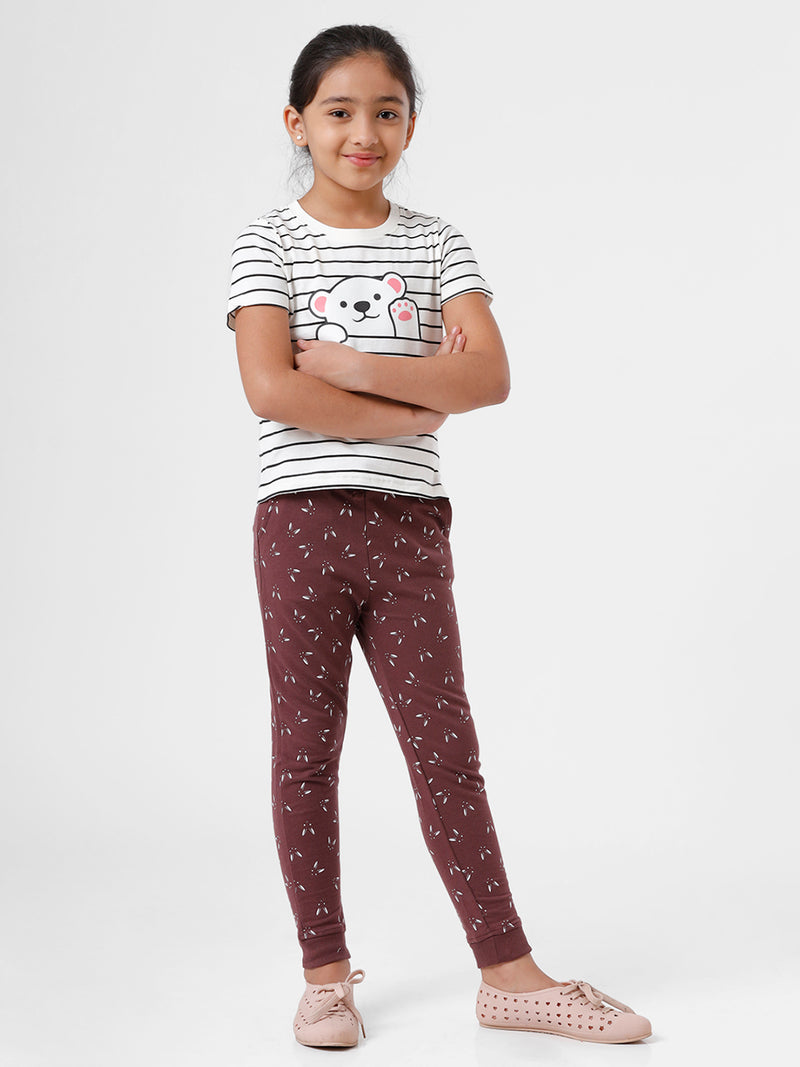 Kids - Girls Printed Jogger Rum Rasin