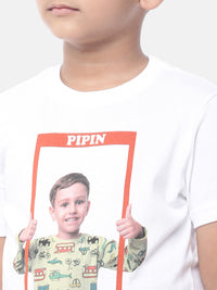 PIPIN Kids - Boys Half Sleeve - Basic crew neck Printed T-Shirt Cotton White - De Moza (6682127302719)