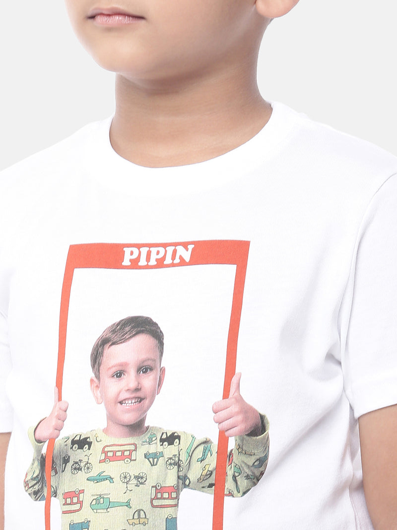 PIPIN Kids - Boys Half Sleeve - Basic crew neck Printed T-Shirt Cotton White - De Moza (6682127302719)