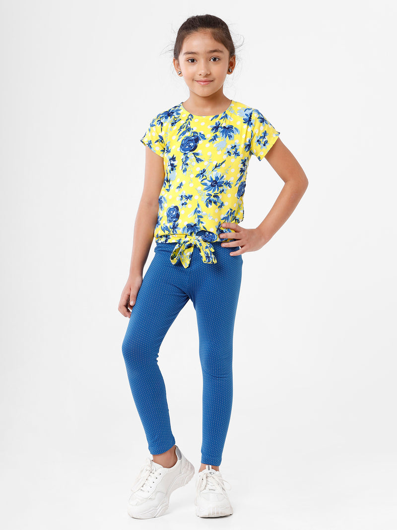 Kids – Girls Printed Ankle Leggings Navy Blue