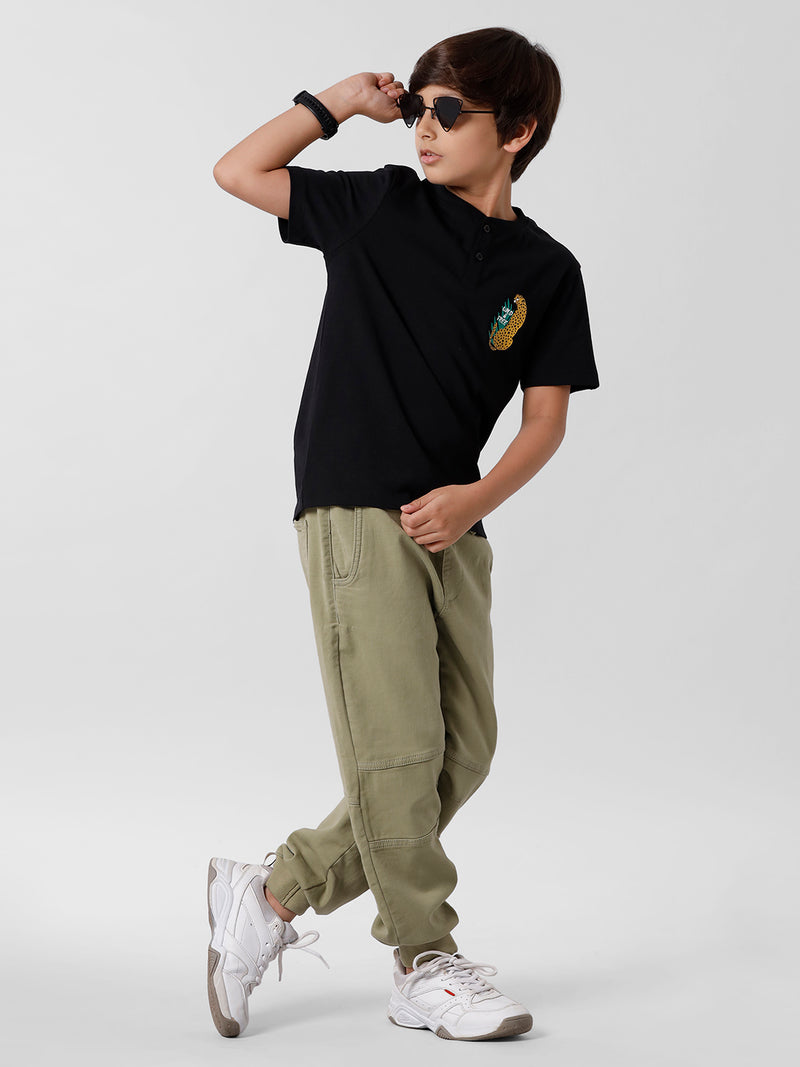 Kids - Boys Printed Half Sleeve T-Shirt Black