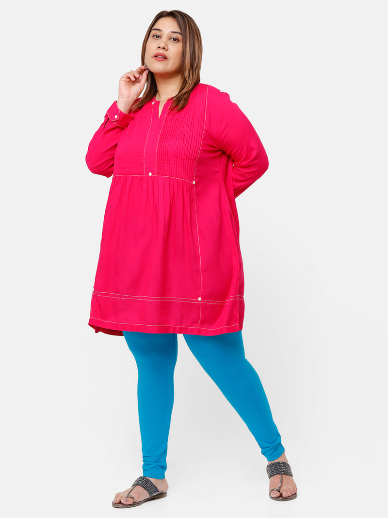 De Moza Ladies Plus Ankle Length Leggings Solid  Cotton Teal - De Moza