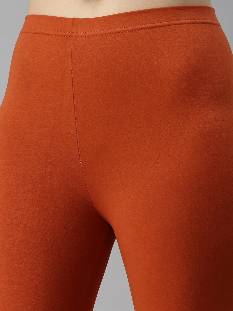 De Moza Ladies Leggings Ankle Length Solid Cotton Rust - De Moza
