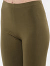 De Moza Ladies Ankle Length Leggings Solid Cotton Olive Green - De Moza