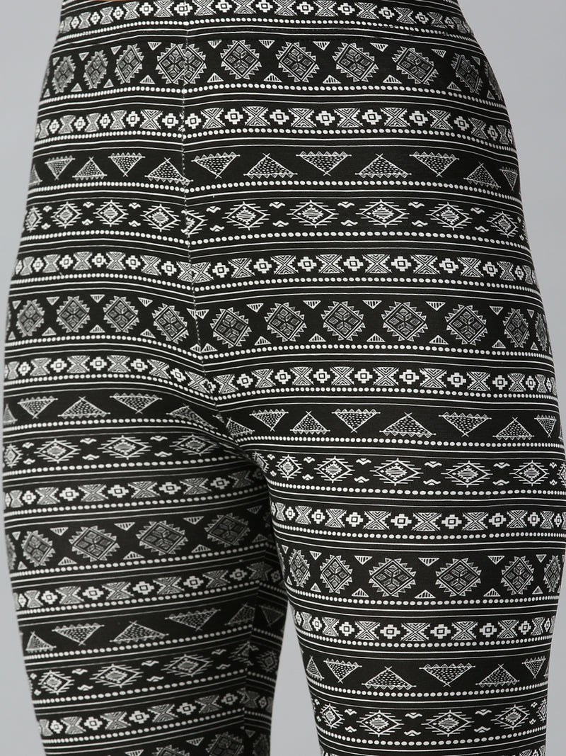 De Moza Ladies Printed Ankle Length Leggings Cotton Black - De Moza