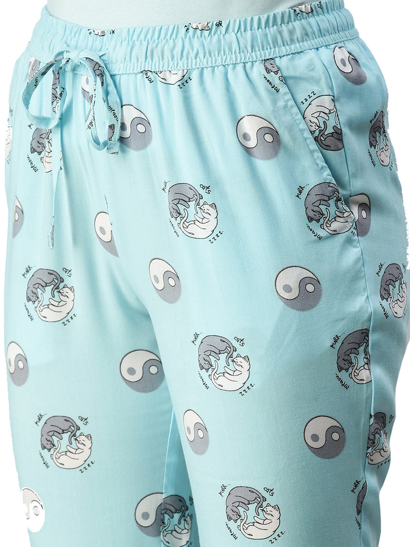 De Moza Ladies Printed Pyjama Pant Blue