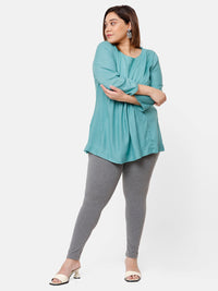 De Moza Ladies Plus Ankle Length Leggings Solid Cotton Anthra Melange - De Moza
