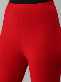 De Moza Women's Ankle Length Leggings Solid Viscose True Red - De Moza