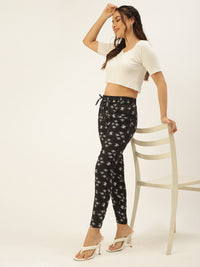 De Moza Ladies Printed Straight Pant Black