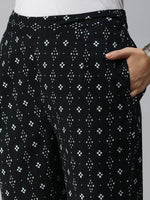 De Moza Ladies Printed Straight Pant Black