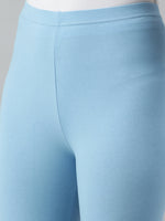 De Moza Ladies Ankle Length Leggings Solid Cotton Sea Blue - De Moza