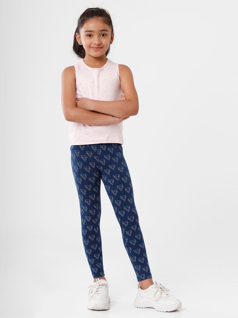 Kids – Girls Printed Ankle Leggings Dark Navy Blue