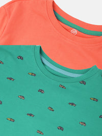 Pack of 2 Pipin Boys Printed T-shirts Green & Peach
