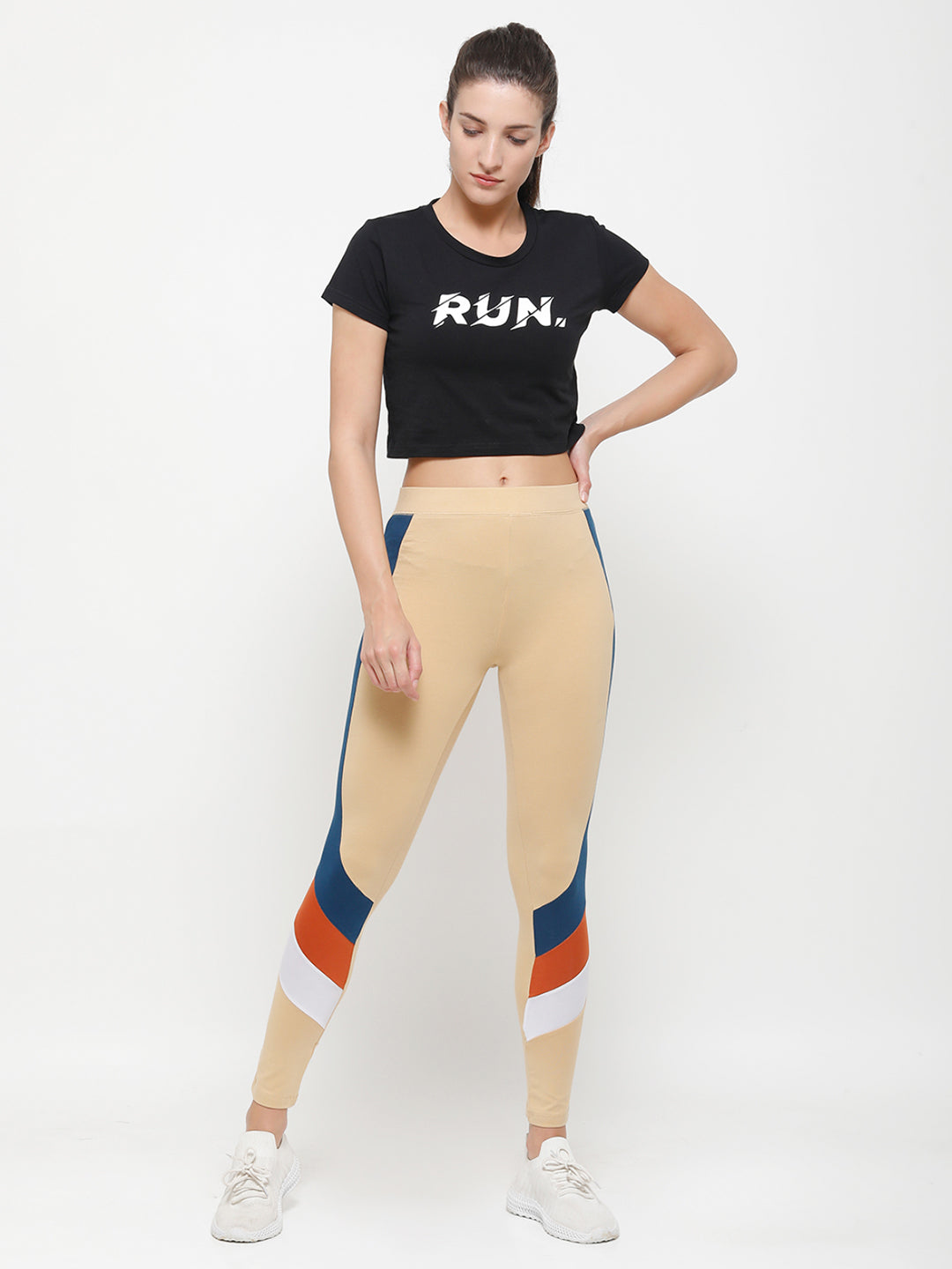 Ladies Printed Active Wear Leggings Beige