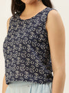 De Moza Women Printed Top Cotton Indigo - De Moza