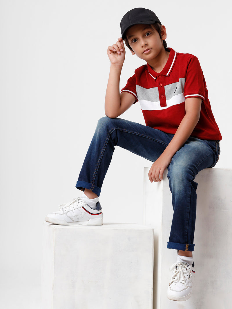 Kids - Boys Printed Half Sleeve T-Shirt Maroon