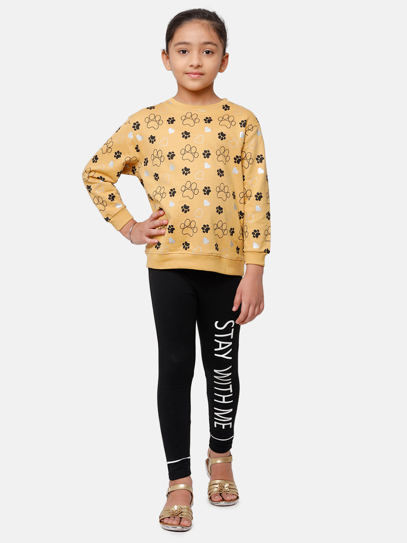 Kids - Girls Printed Sweatshirt Pale Gold