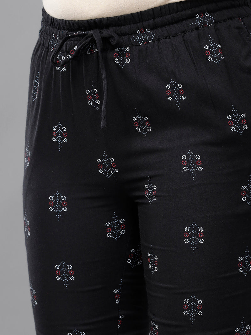 De Moza Ladies Printed Straight Pant Black