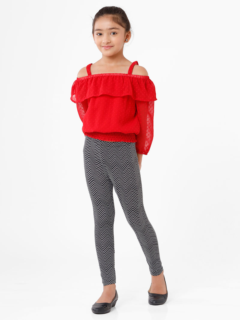 Kids – Girls Printed Ankle Leggings Black