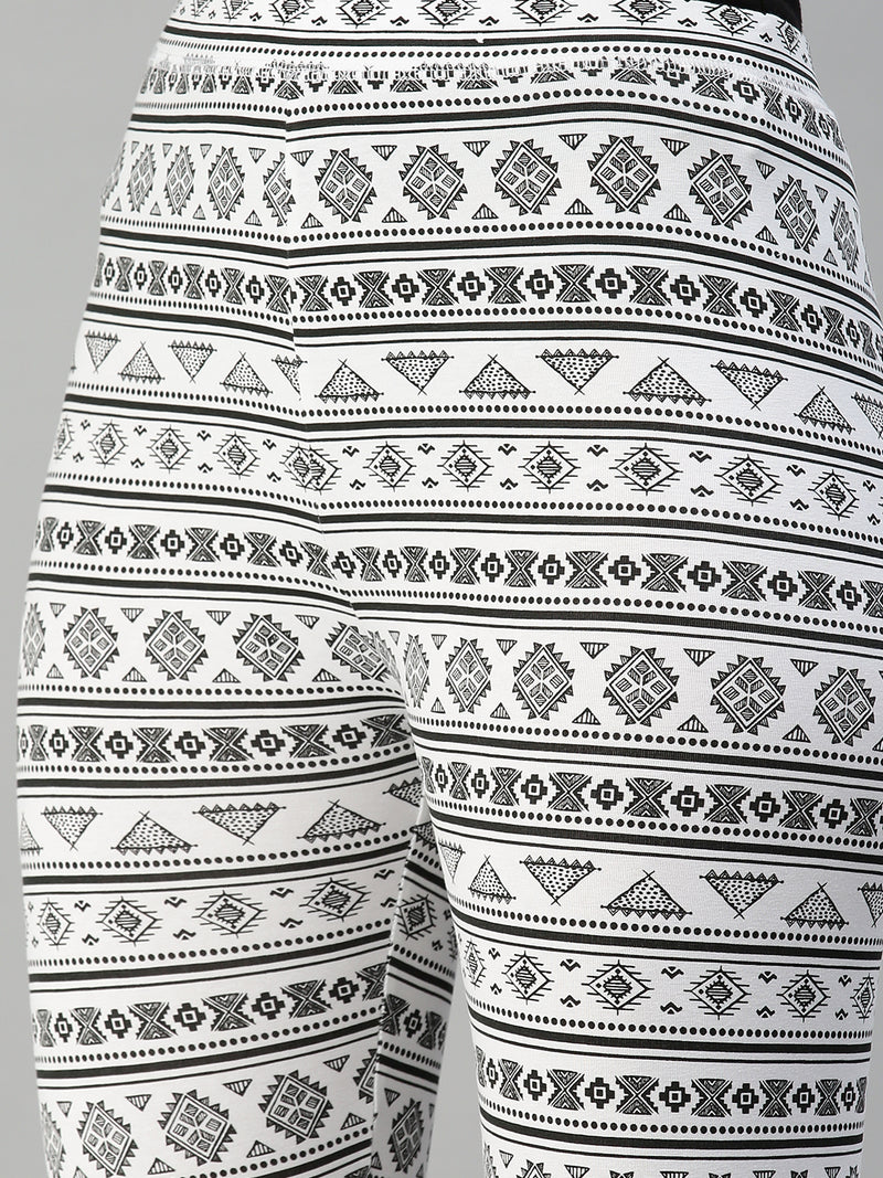 De Moza Women’s Printed Ankle Leggings White