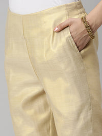 De Moza Womens Cigarette Pant Solid Polyester Gold - De Moza
