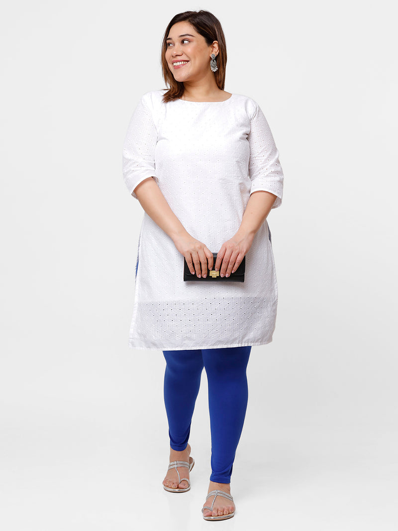 De Moza Ladies Plus Ankle Length Leggings Solid Cotton Royal Blue - De Moza