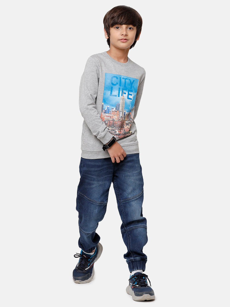 Kids - Boys Printed Sweatshirt Grey Melange