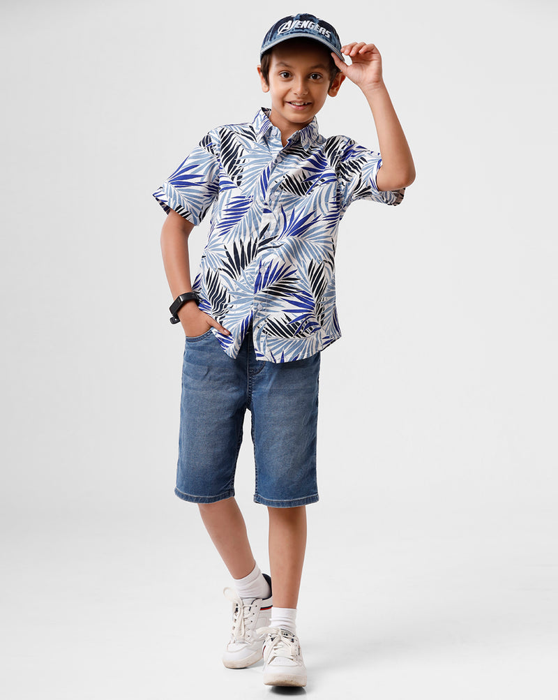 Kids – Boys Printed Shirt Mint White