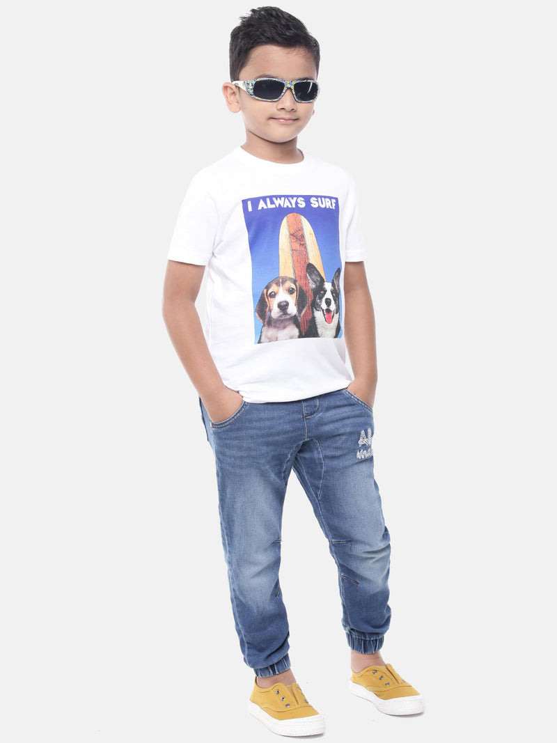 PIPIN Kids - Boys Half Sleeve - Basic crew neck Printed T-Shirt Cotton White - De Moza (6682127401023)