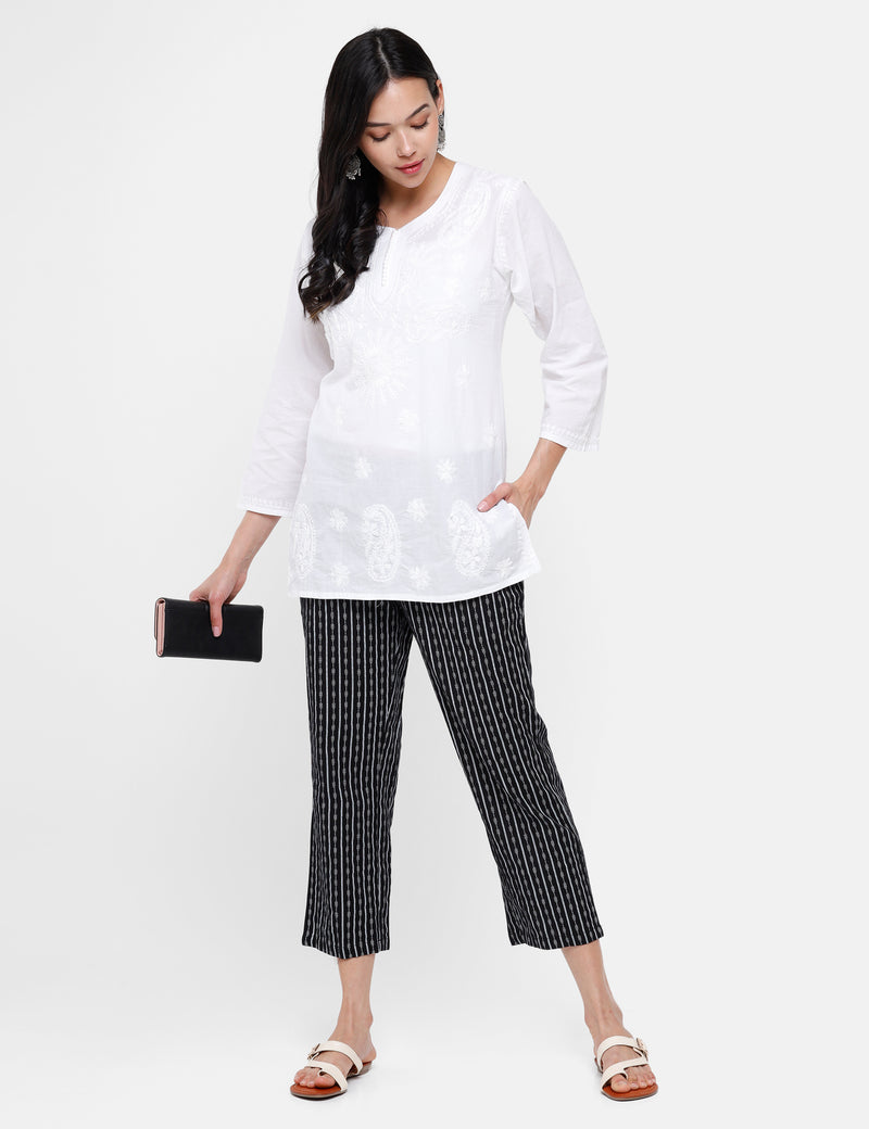 De Moza Ladies Printed Straight Pant Black