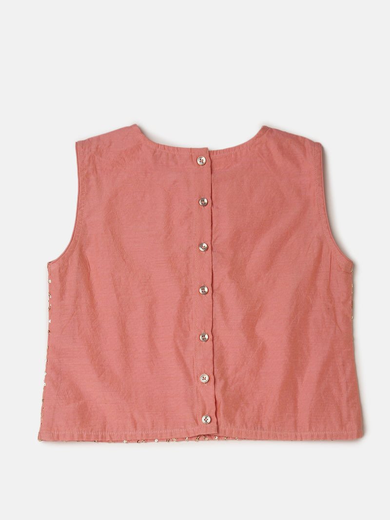 Pipin Girls Printed Lehanga Set Aqua Pink