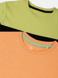 Pack of 2 Pipin Boys Printed T-shirts Orange Melange & Lemon Green