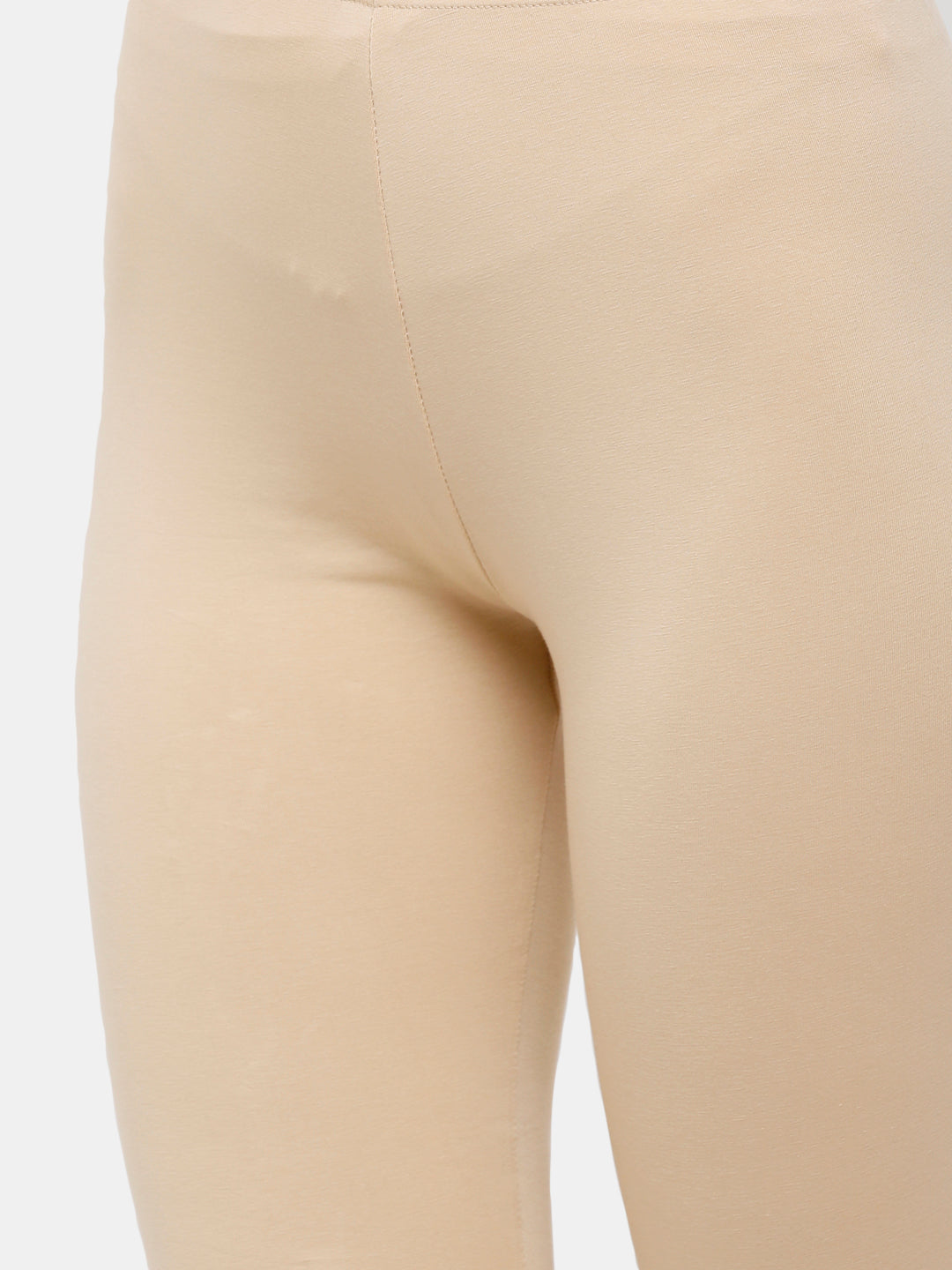 De Moza Ladies Churidar Leggings Solid Cotton Beige - De Moza