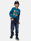 Kids - Boys Printed Full Sleeve T-Shirt Petrol