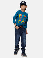 Kids - Boys Printed Full Sleeve T-Shirt Petrol