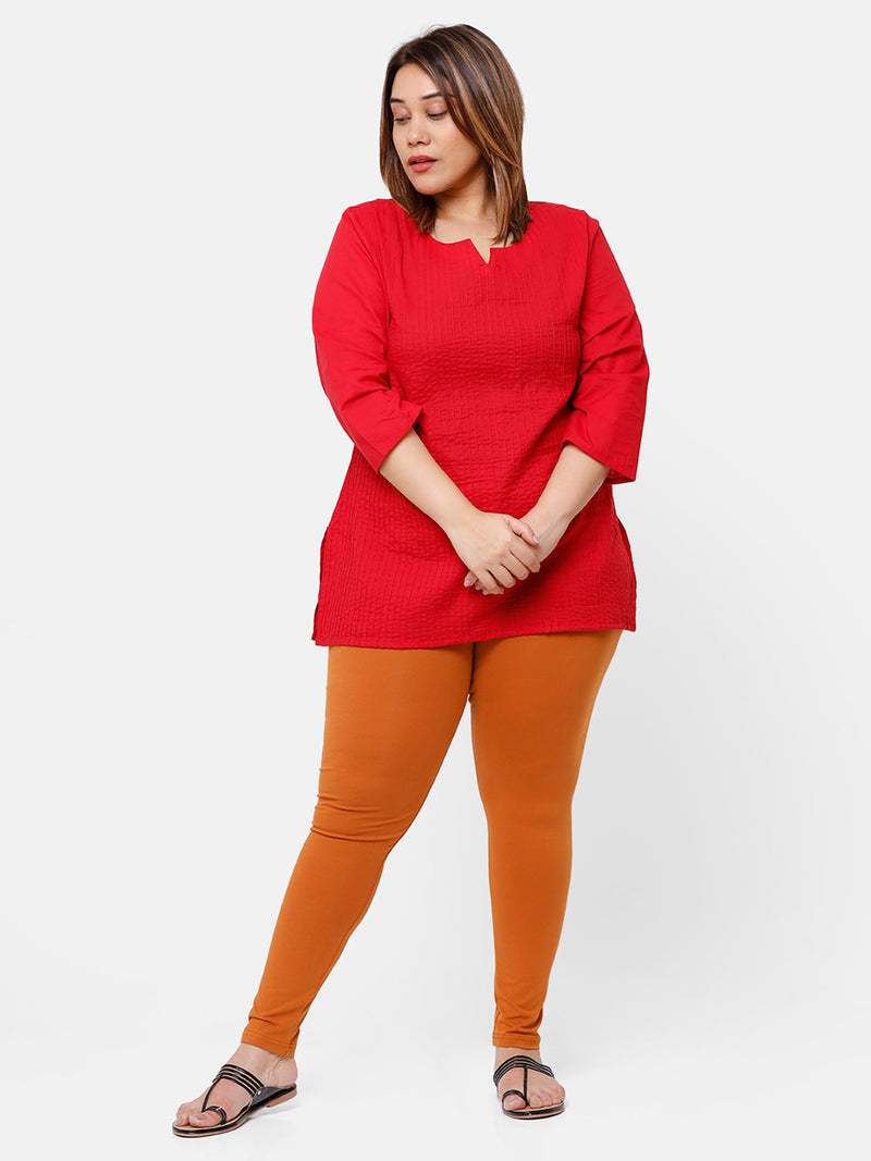 De Moza Ladies Plus Ankle Length Leggings Solid  Cotton Light Rust - De Moza