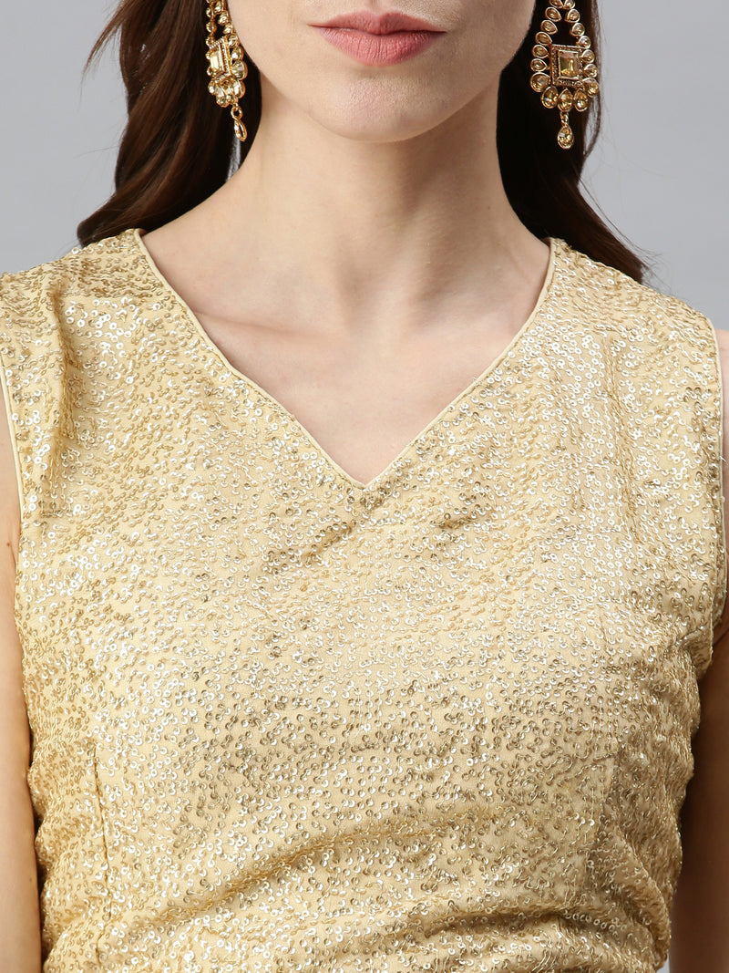 De Moza Women's Ethinc Blouse Solid Polyester Light Gold - De Moza
