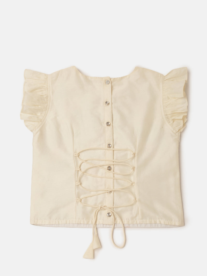 Pipin Girls Printed Lehanga Set Light Olive