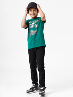 Kids - Boys Printed Half Sleeve T-Shirt Bottle green