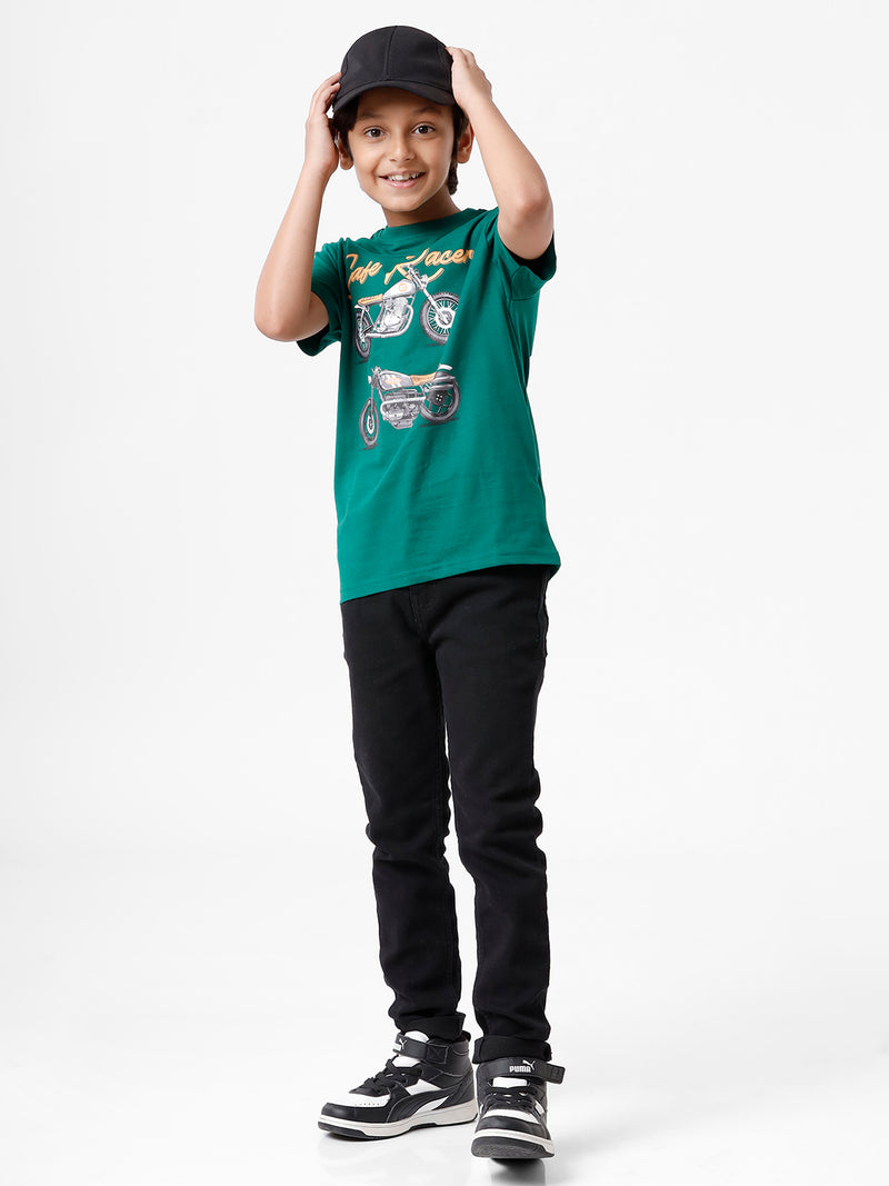 Kids - Boys Printed Half Sleeve T-Shirt Bottle green
