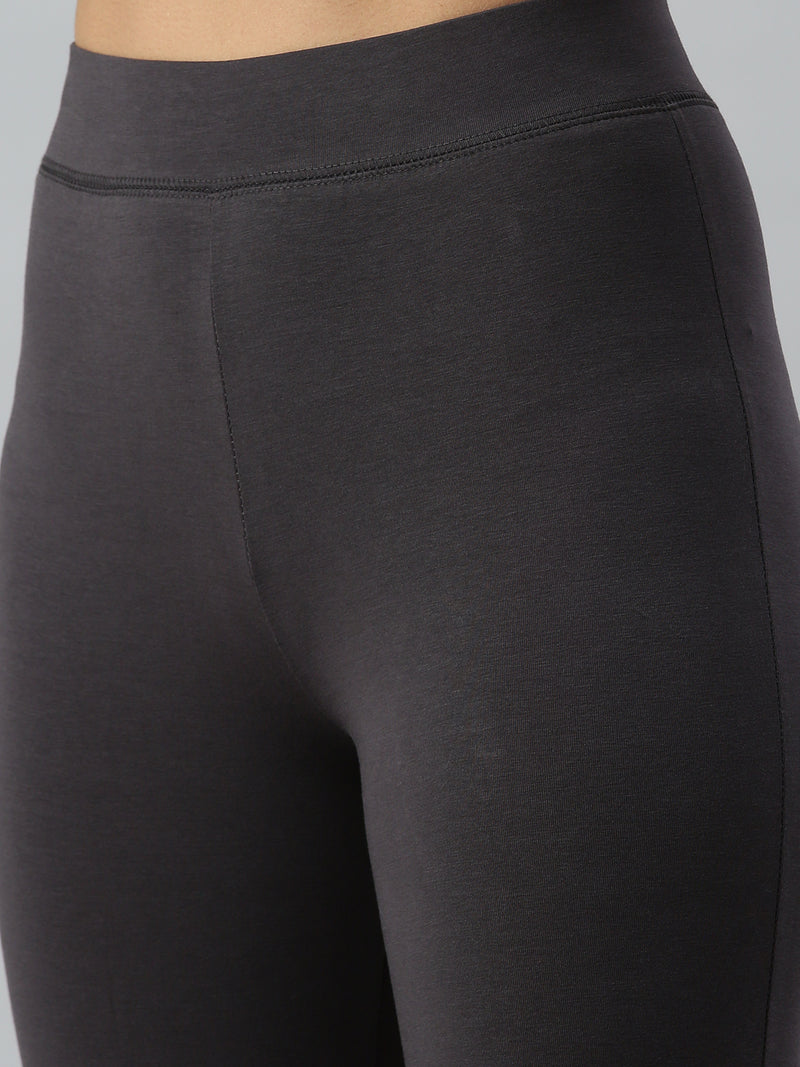 De Moza Ladies Active Wear Leggings Solid Cotton Dark Grey - De Moza