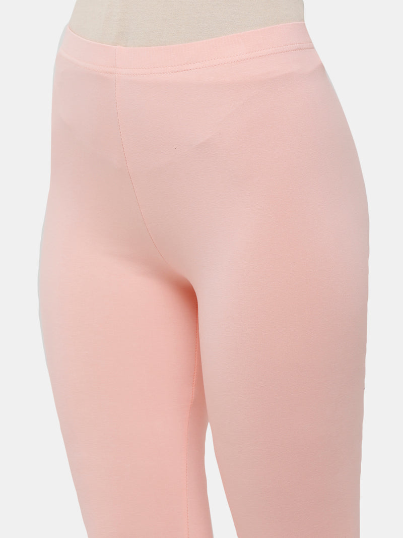 De Moza Ladies Ankle Length Leggings Solid Cotton Baby Pink - De Moza