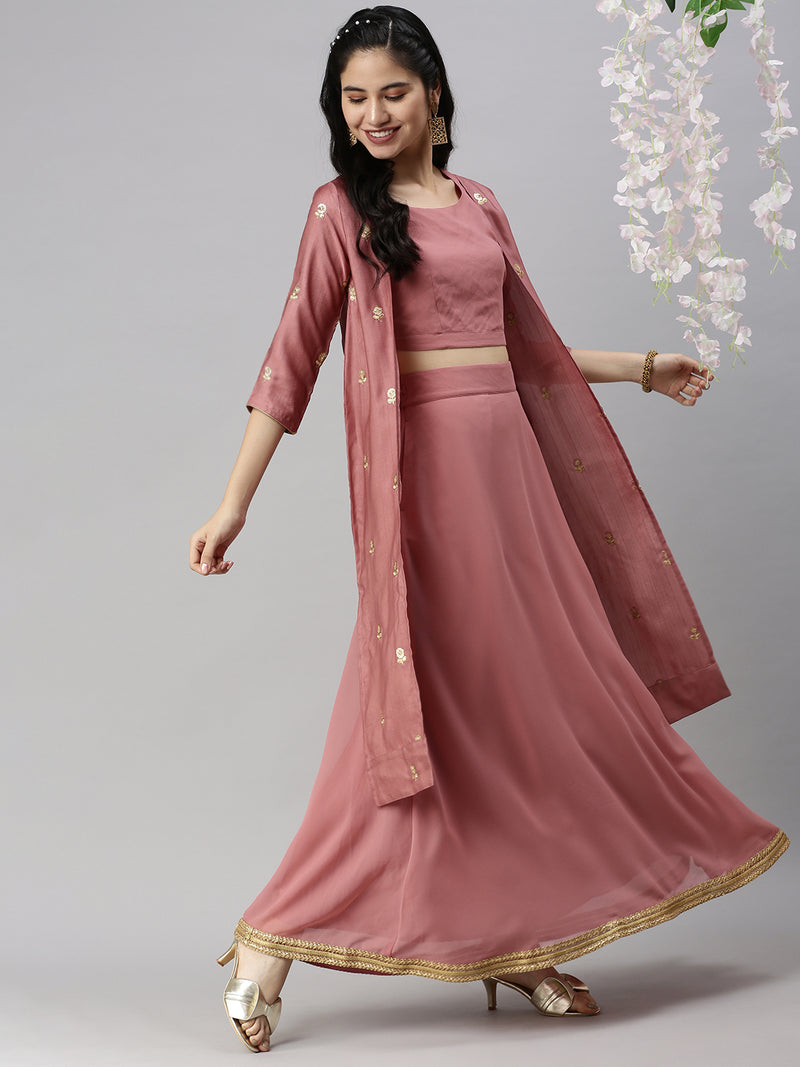De Moza Women’s Lehenga Set Mauve (3Piece set)